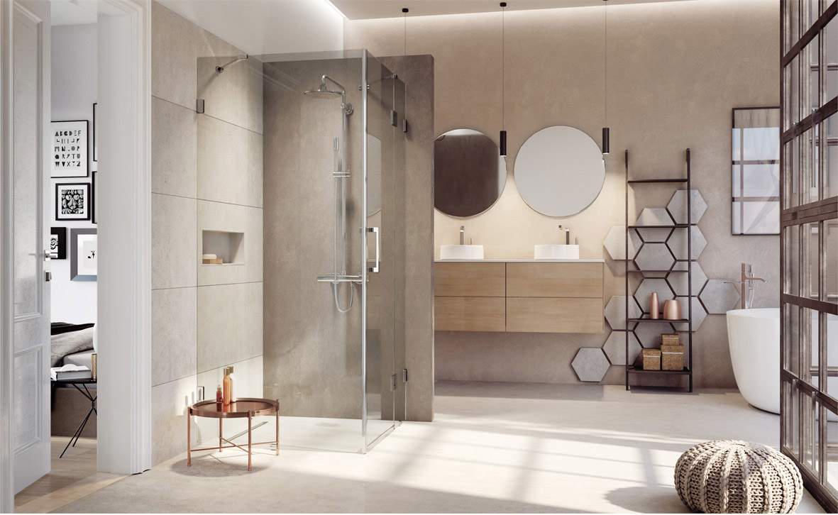 Balteco Concept 1 dušinurk 8 mm karastatud turvaklaasist, eritellimusel valmistatud, erinevate viimistluste ja klaasitüüpidega.