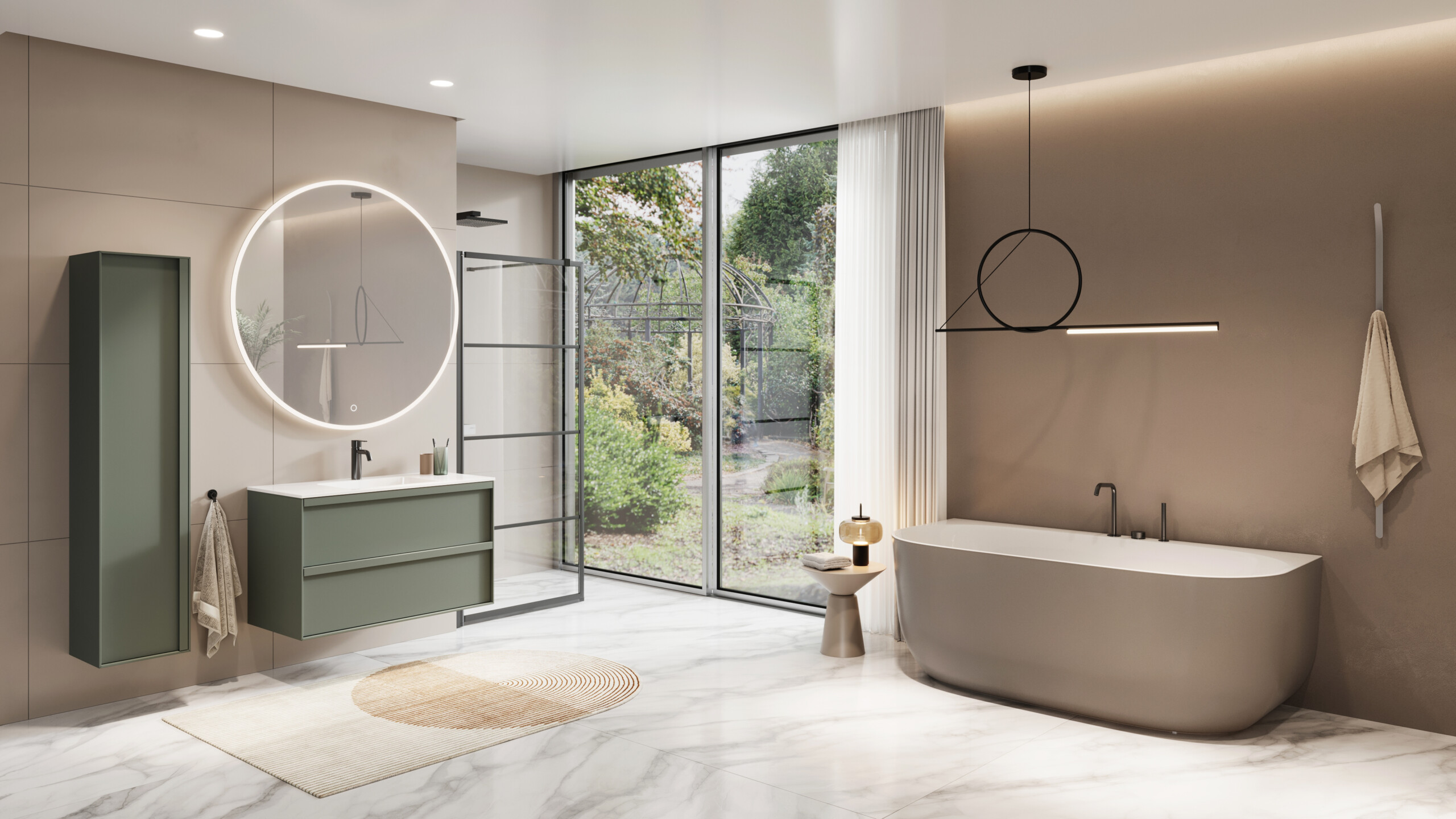 Balteco Marin Wall seinale paigaldatav Xonyx kivivann valges siidpinnas kaasaegses vannitoas.