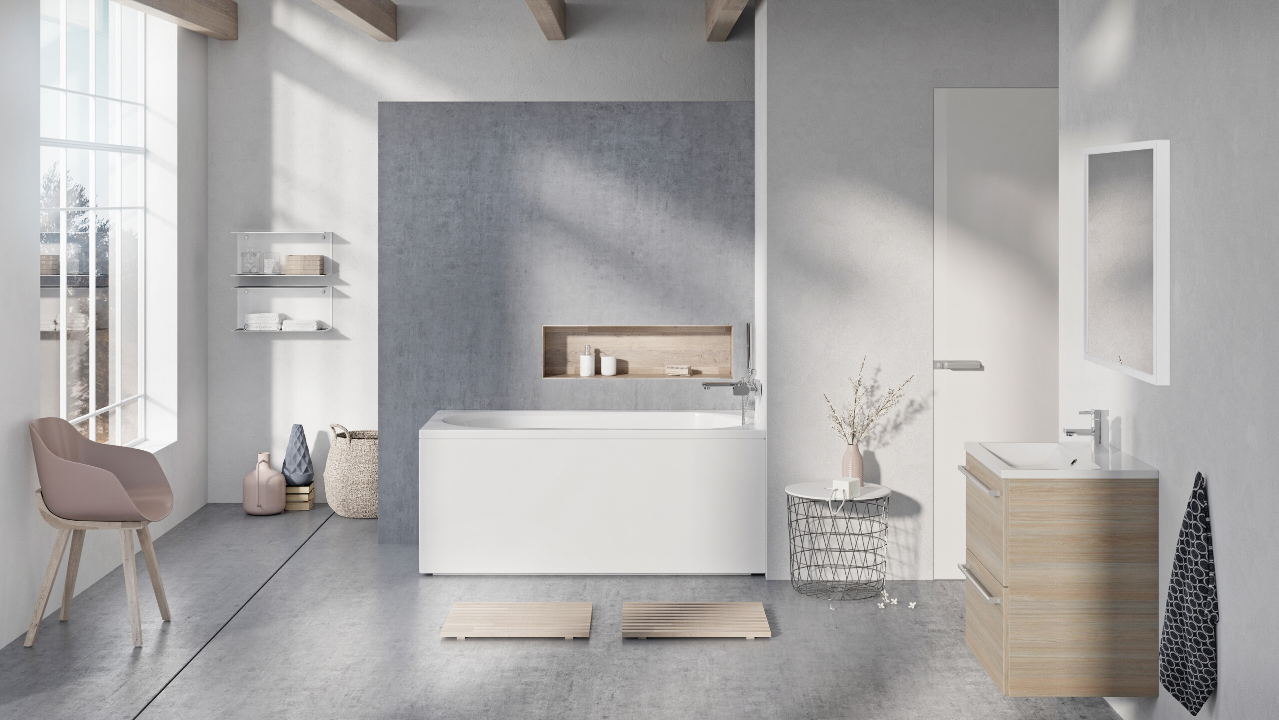 Balteco Modul 180 akrüülvann, sirgjooneline ja ruumikas vann, sobib dušiseintega ja on saadaval kruvideta Panel+ paneelidega.