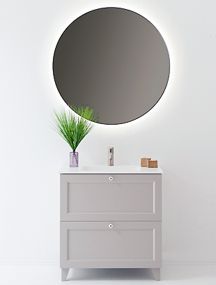 Balteco Classic vannitoamööbel klassikalise disainiga, BLUM Tandembox sahtlid, Xonyx lettvalamu ja eelkomplekteeritud kapid.