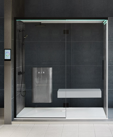 sBalteco SteamBot aurusauna dušinurk LED-valgustuse ja veekindla laega